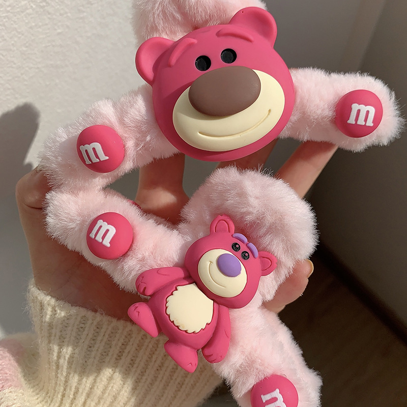 大きなイチゴクマのヘアクリップ、かわいいぬいぐるみ風漫画ヘアピン、女の子らしい甘いシャーククリップ、新しいヘアアクセサリー、ヘアピン|undefined