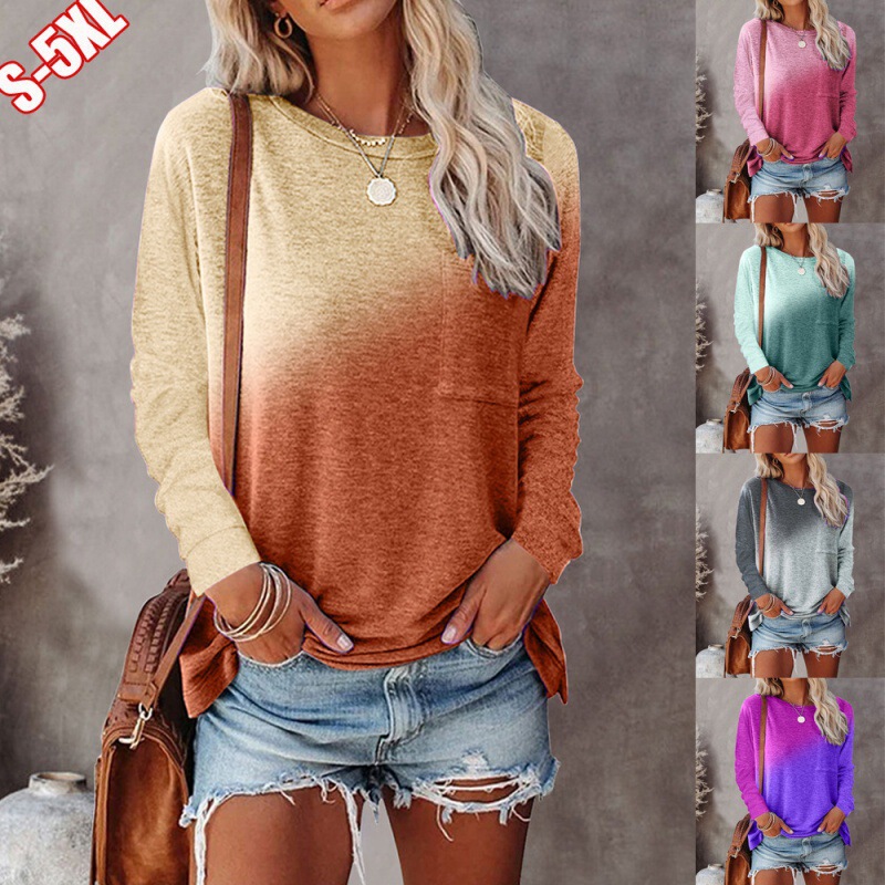 2021 Autumn and Winter Cross-Border European and American Clothing Wish Round Neck Thickeneded Casual Tie-Dye Printed Flap Pocket Pants Long-Sleeved T-Shirt for Women 2021 Autumn and Winter Cross-Border European and American Clothing Wish Round Neck Thickeneded Casual Tie-Dye Printed Flap Pocket Pants Long-Sleeved T-Shirt for Women