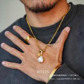 1sman巴洛克冷淡风异形贝壳珍珠吊坠项链轻奢高级感毛衣链男女款