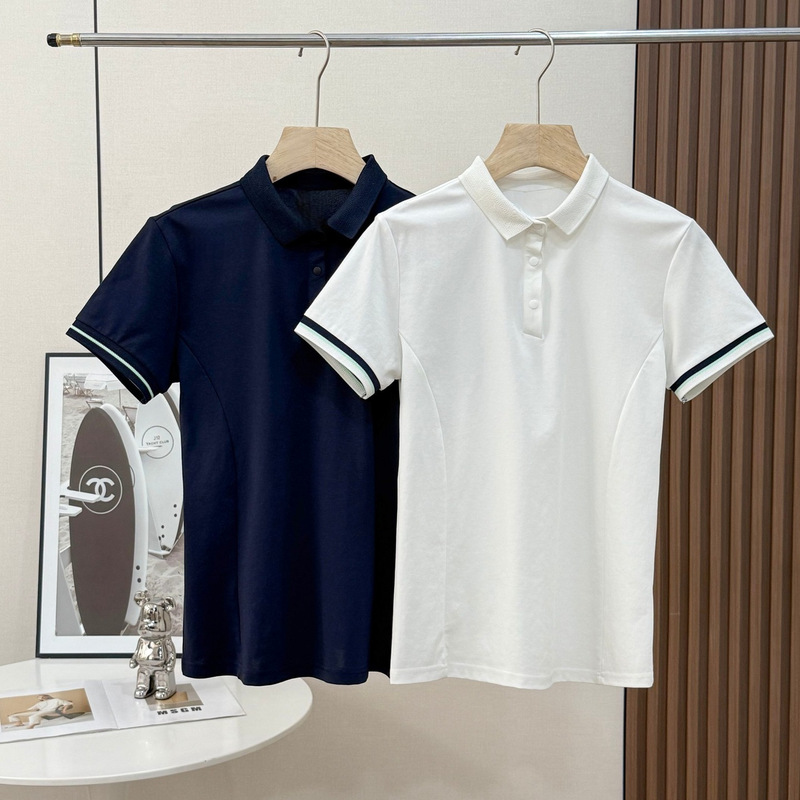 【Knitwear】1417 Wholesale French-style simple spring-summer white polo collar single-breasted short-sleeve cotton knit shirt 【Knitwear】1417 Wholesale French-style simple spring-summer white polo collar single-breasted short-sleeve cotton knit shirt