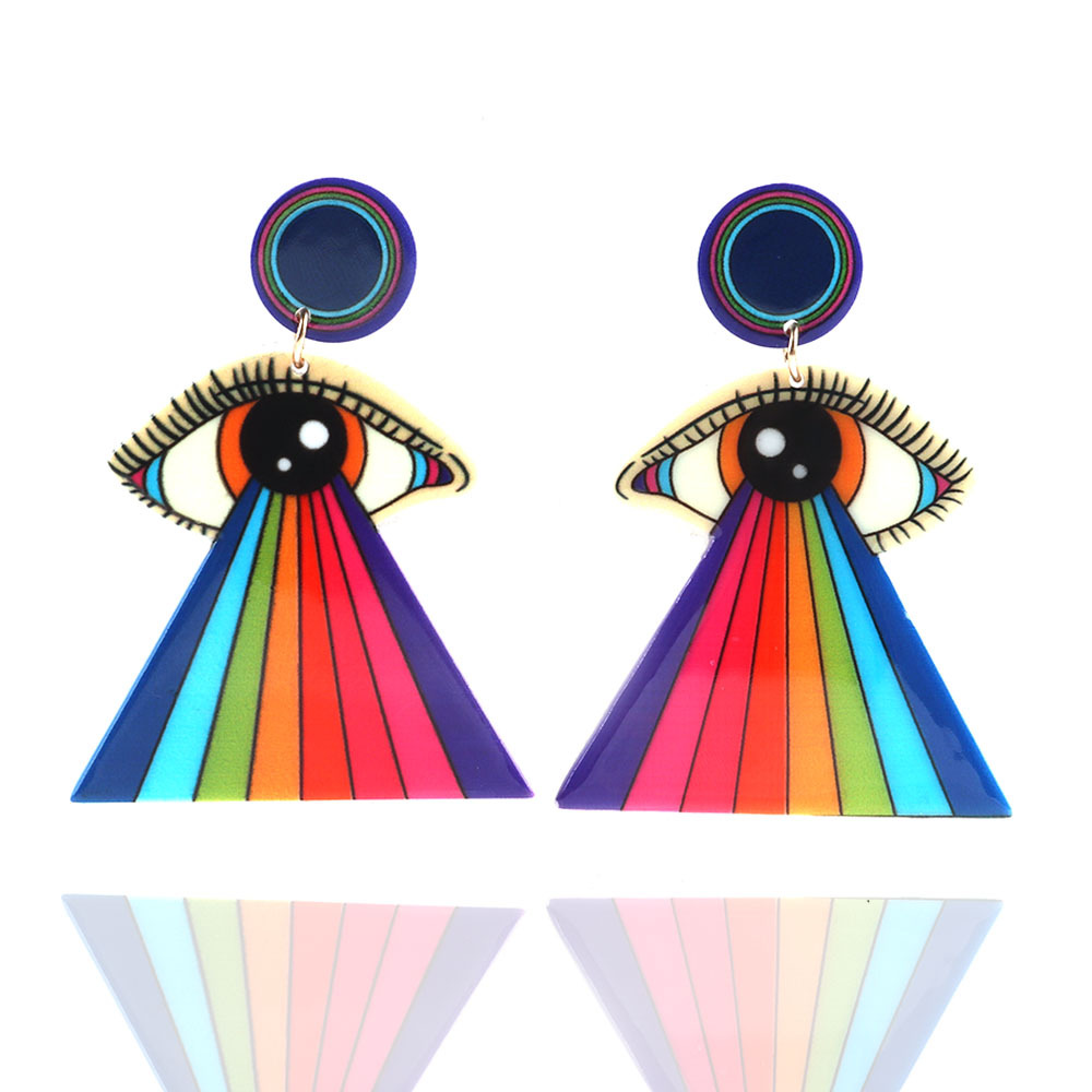 Pendientes colgantes de acrílico diseño ojo con estampado de colores, estilo punk – moda europea/americana. image 3