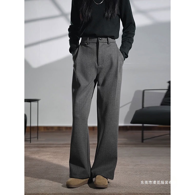 深灰色三本针直筒西裤垂坠感感微喇裤子男款春秋季休闲西装裤黑色