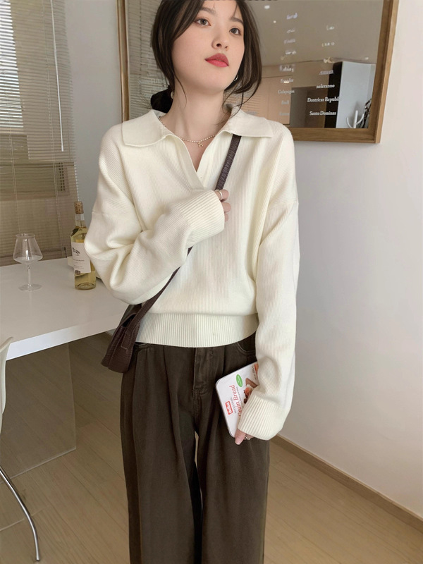 春季2025新款法式宽松别致polo领毛衣高级感内搭针织打底衫女上衣|undefined