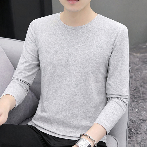 Men's Long Sleeve T-shirt for 2025 Autumn/Winter, Thin Pure Color Base Shirt,Slim Fit, Outer Wear, Pure Color Crew Neck T-shirt