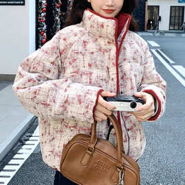 短款立领印花棉服女款2025新款冬季今年流行爆款巨好看的夹棉外套