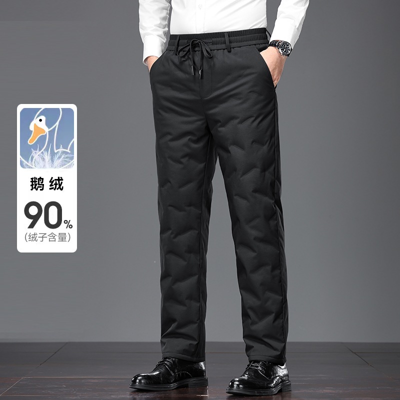 Men's Thick Down Pants 2025 Winter New Style Middle-aged and Elderly Business Casual Simple Comfortable Warm Straight Leg Pants