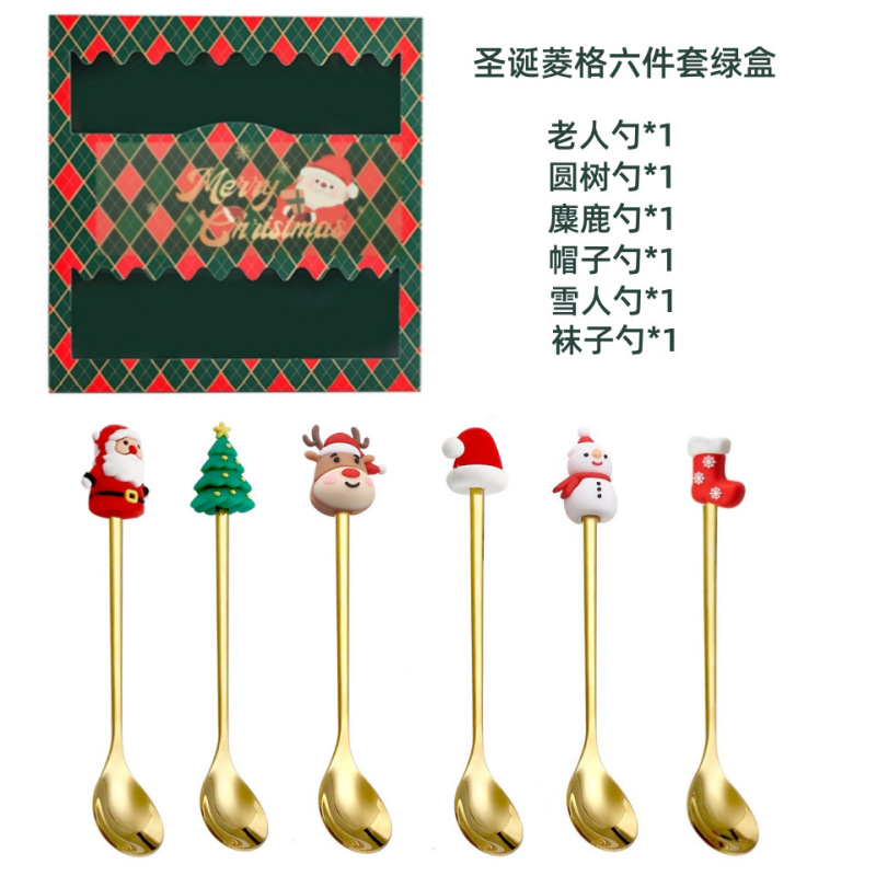 跨境圣诞餐具不锈钢勺叉套装创意雪人勺子叉子咖啡搅拌勺水果叉|undefined