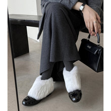 牛漆皮兔毛及裸靴女短靴子秋冬新款真皮圆头韩版低跟套短筒靴女靴