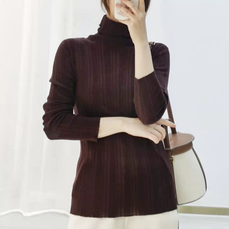 16-Gauge Fine-Spun Pure Wool Women's Turtleneck Slim-Fit Merino Wool Sweater High-Neck Sweater Base Layer Half-High Collar