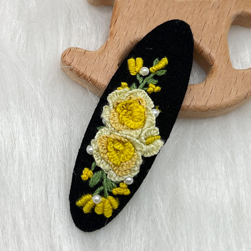 Lu bordado lindo gato perla coreano pinzas de pelo hechas a mano diy bordado creativo para chicas rotas flores pinzas de pelo lateral