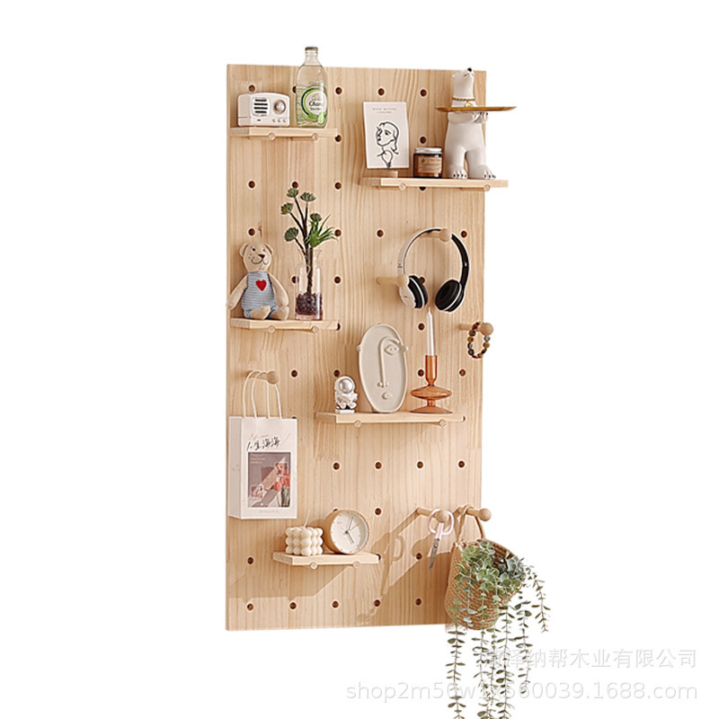 实木洞洞板小孔饰品店展示架袜子店精品店商品收纳展示架壁挂搁板|undefined