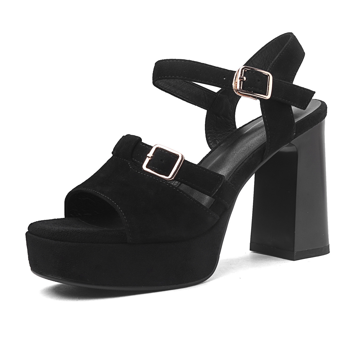 Sandal cao gót nữ hở mũi quai ngang khóa gót 11 cm — Da bò trắng gạo chi tiết 16