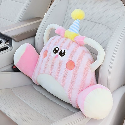 Car Headrest and Lumbar Support: Headrest - striped-monster-pink-lumbar-support