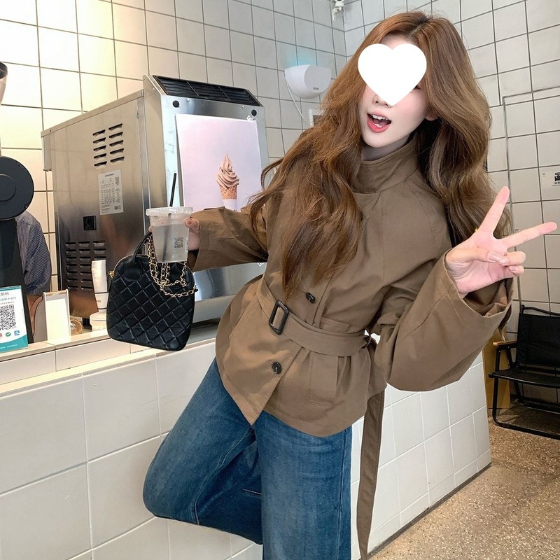 韩系短款风衣外套女英伦风立领收腰外套厂家一件工厂直销跨境直发|undefined