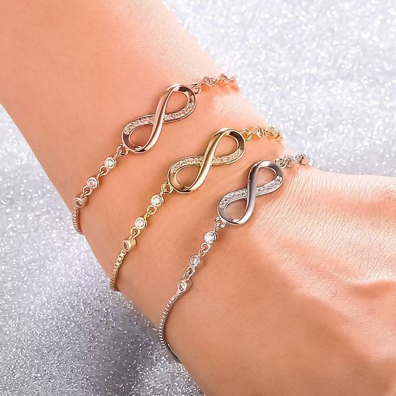 Cross-Border Best-Selling Model, Infinite Loop Figure-Eight Pull-Out Bracelet, Micro-Encrusted Diamonds, Light Luxury, Versatile, High-End Jewelry for Women Cross-Border Best-Selling Model, Infinite Loop Figure-Eight Pull-Out Bracelet, Micro-Encrusted Diamonds, Light Luxury, Versatile, High-End Jewelry for Women