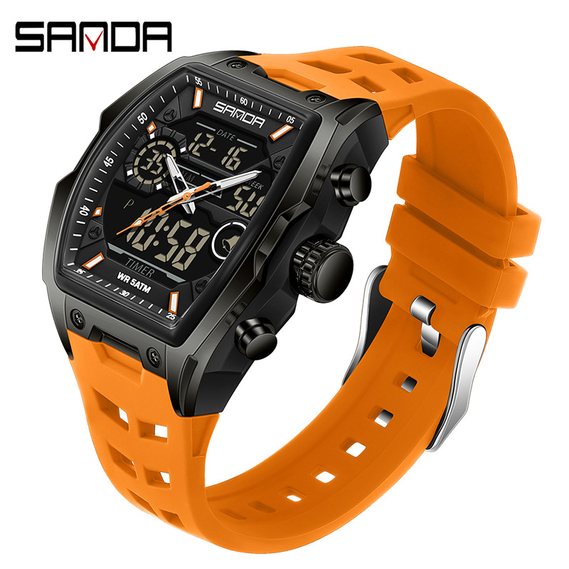 Sanda reloj electrónico reloj deportivo multifuncional en forma de barril de vino reloj despertador de fiesta estudiantil reloj impermeable 6235