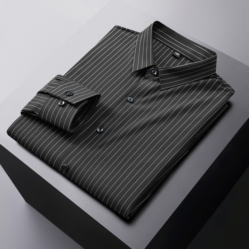 Europe and the United States cross-border plus fat plus size fat man long sleeve shirt spring and autumn new fat man vertical stripe high elastic seamless shirt