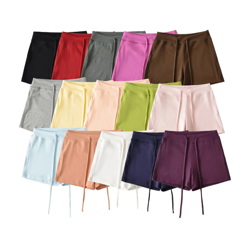 2026 Summer New American Style Spicy Girl Solid Color High-Waisted Drawstring Cycling Sports Shorts Slim Fit Slimming Three-Quarter Shorts for Women 2026 Summer New American Style Spicy Girl Solid Color High-Waisted Drawstring Cycling Sports Shorts Slim Fit Slimming Three-Quarter Shorts for Women