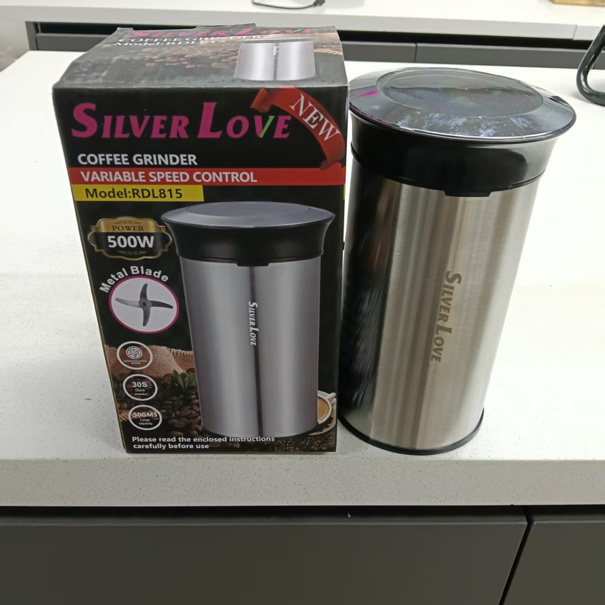 SILVER LOVE, molino de granos eléctrico, molino seco, taza de molienda, molino de granos de café portátil