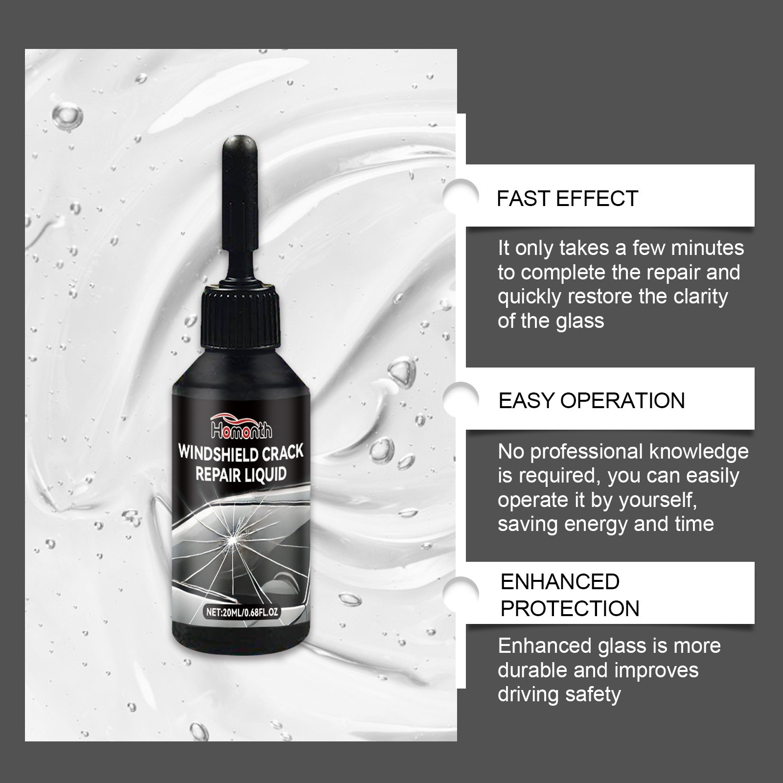 Homonth Car Windshield Crack Care Solution Car Glass Care Tool Crack Glass Adhesive Liquid