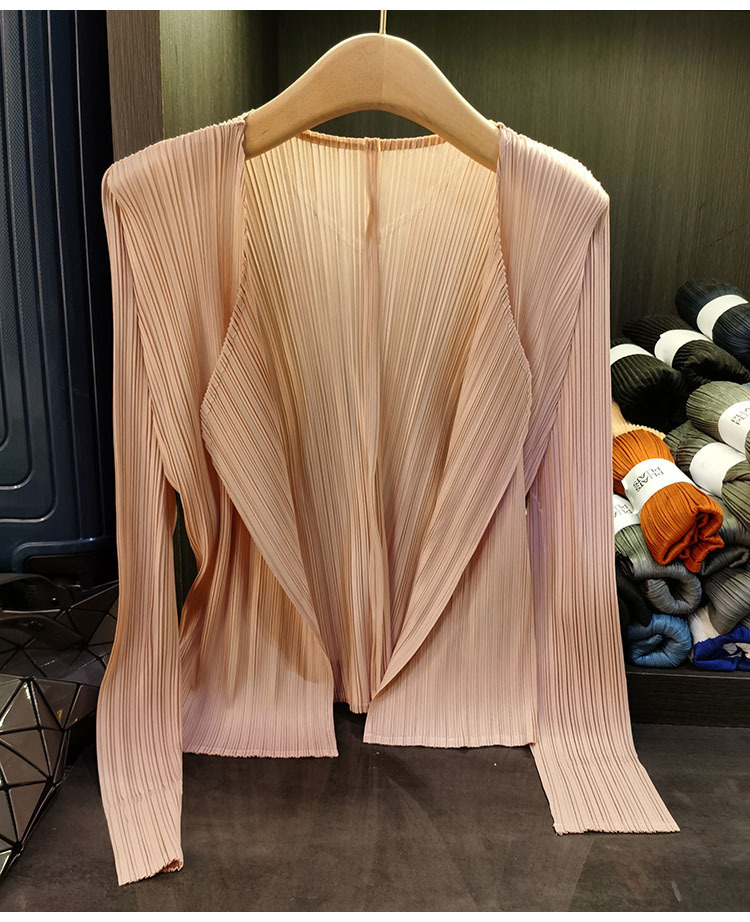 Áo cardigan nữ tay dài xếp ly không cài khuy, phong cách đơn giản cao cấp mùa xuân hè — Màu xanh lam nhạt, Màu đen, Xanh Lông Công, Màu hồng chi tiết 18