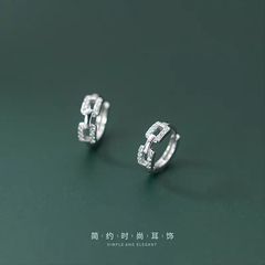 925银镶钻链条方块耳扣2025年新款潮气质个性网红高级感锆石耳环