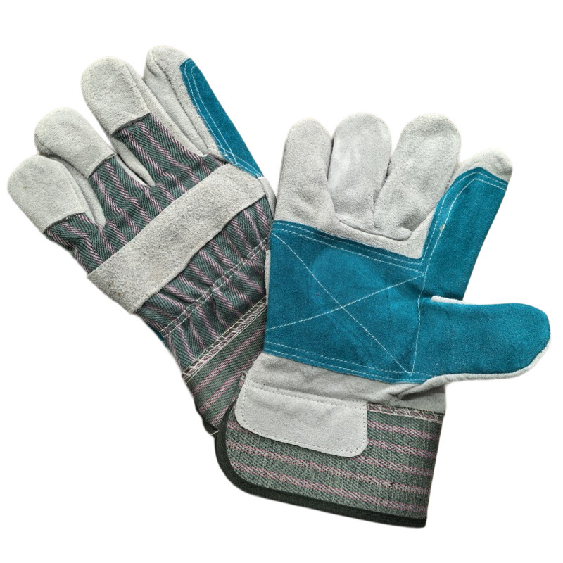 外贸出口货源现货预定手掌双层条纹布胶袖XL码绿色牛皮加托手套