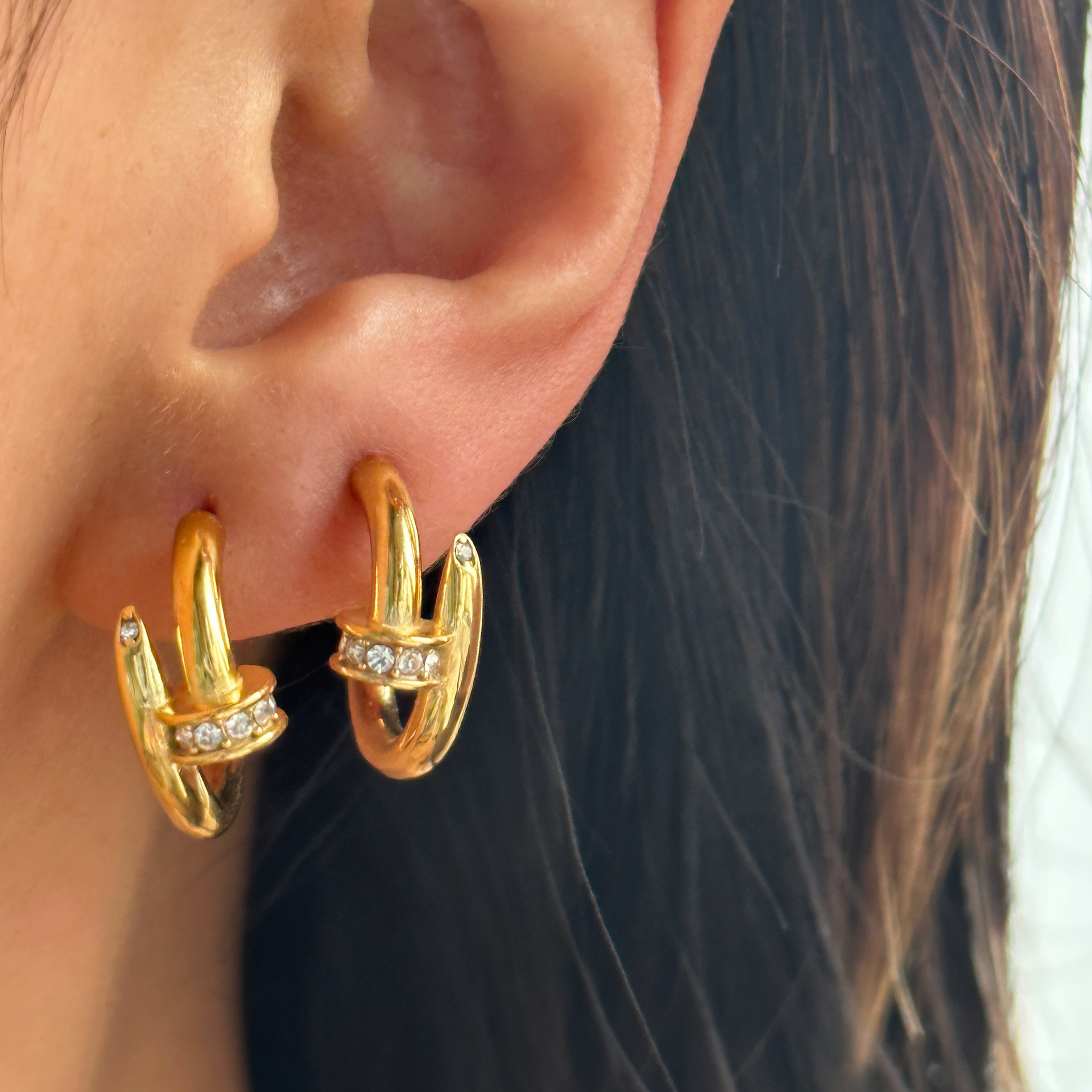 6g Weight Ion Plating (IP) Gold Plating Process 1 Pair Simple Style C Shape Plating Inlay Titanium Steel Zircon Ear Studs