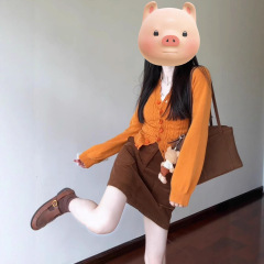 春秋百搭V领勾花毛衣针织开衫女修身显瘦韩系爱心扣短款外搭上衣