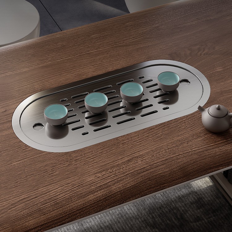 Juego de mesa y silla de té de kung fu moderno de lujo ligero, combinación de mesa y silla de oficina, tablero grande de alta calidad de madera maciza, juego de ceremonia de té, mesa de té integrada