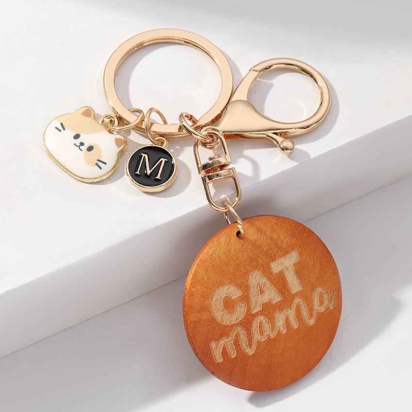 16g Weight Keychain Classification 1 Piece Quantity Casual, Holiday, Daily Occasion Wood Material Mother'S Day Festival Letter, Cat Pattern Unisex Gender Cute Style 1 Piece Letter Cat Keychain Wood Mother'S Day Unisex Cute Keychain 5
