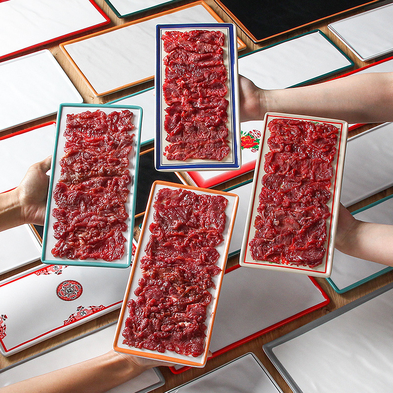 Commercial Flat Plate and Shallow Plate Chaoshan Hot Pot Dish Rectangular Fresh-cut Self-service Beef Dish Tableware suit melamine Dish