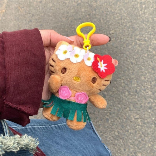 ins cherry blossom cute same style black leather kt cute cartoon girl heart cat pendant plush doll key chain pendant