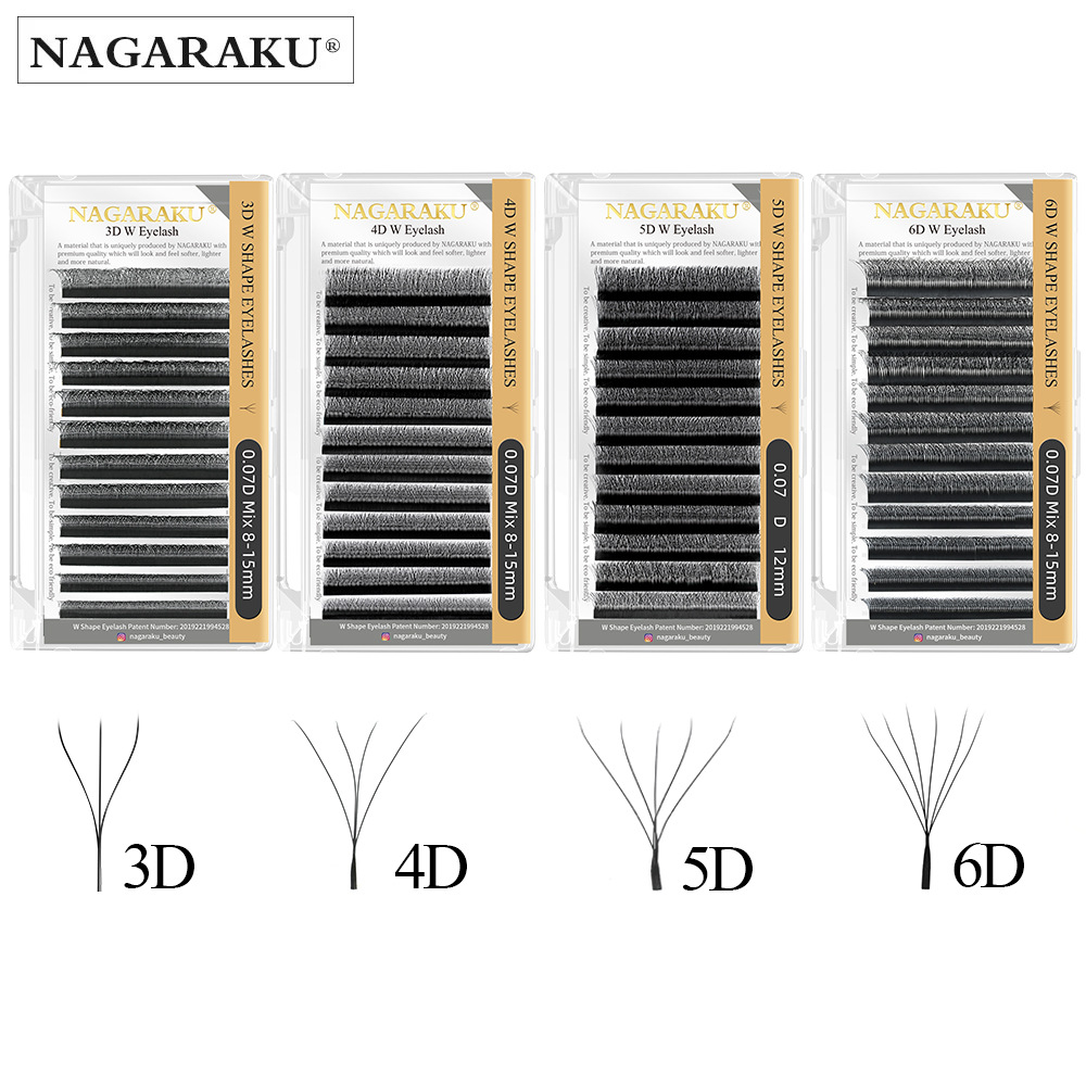 NAGARAKU 0,07 W tipo 3D4D5D6D injerto pestañas suaves y gruesas no fácil de perder raíz acabado trébol flor abierta
