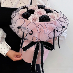 珍珠泡芙圍邊紗花束包邊加密歐根紗蓬蓬紗波浪花邊紗鮮花包裝絲帶