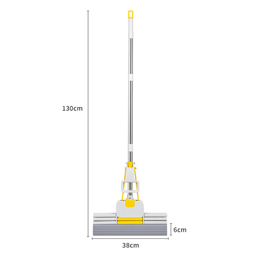 38CM Three-Row Wheel Super Large Sponge Mop Household Wash-Free Lazy Roller Wet Mop with Absorbent Rubber Sponge