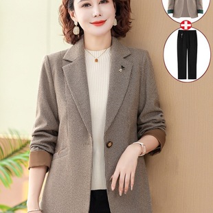 Middle-aged and old mother spring plaid coat short 2025 new 50-year-old middle-aged women spring and autumn western style suit top