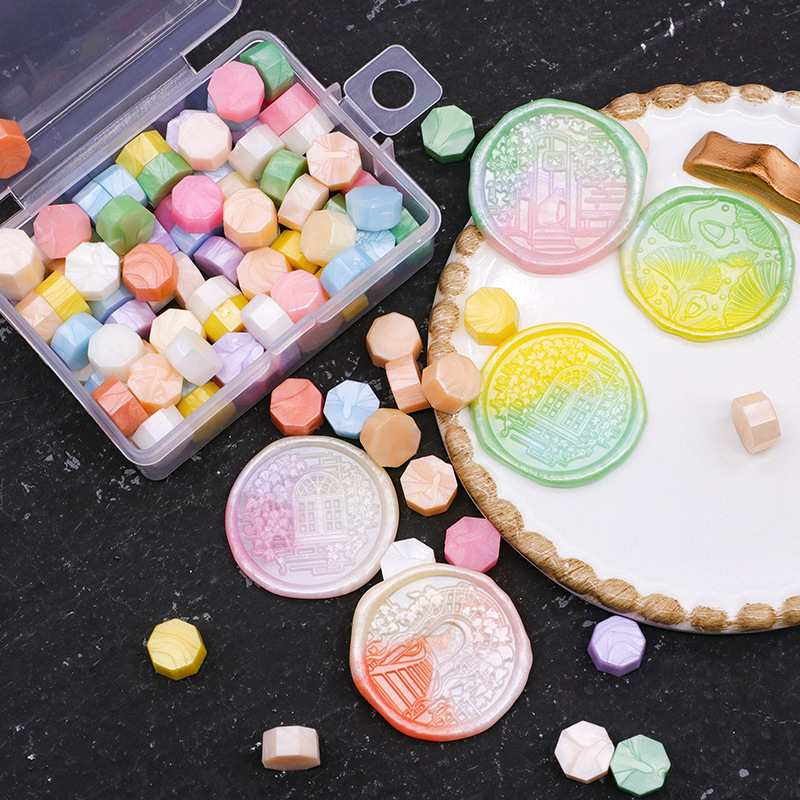 Fuego pintura sello grano de cera de color mezclado sellado sello de cera sobre tarjeta de invitación de boda pegatina caja de regalo octogonal fuego pintura grano de cera