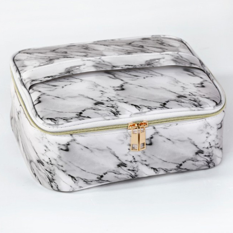 PU Waterproof Marble Cosmetic Bag Travel Portable AB Wash Bag Large-capacity Portable Layered Storage Bag