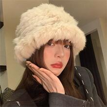 兔毛帽子女秋冬季显脸小毛绒帽潮保暖护耳皮草渔夫帽大头围高级貂