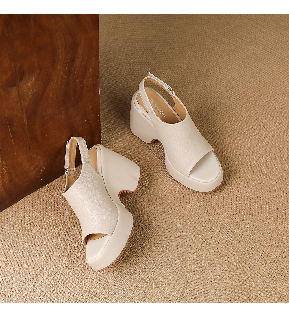 Sandal cao gót nữ hở mũi đế xuồng da bò mềm quai dán — màu trắng ngà, màu mơ chi tiết 17