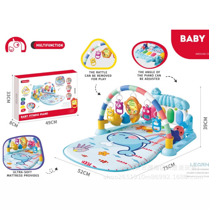 Venta caliente transfronteriza estante de fitness para bebés música toallito de peluche 0-36 meses bebé recién nacido piano con barandilla