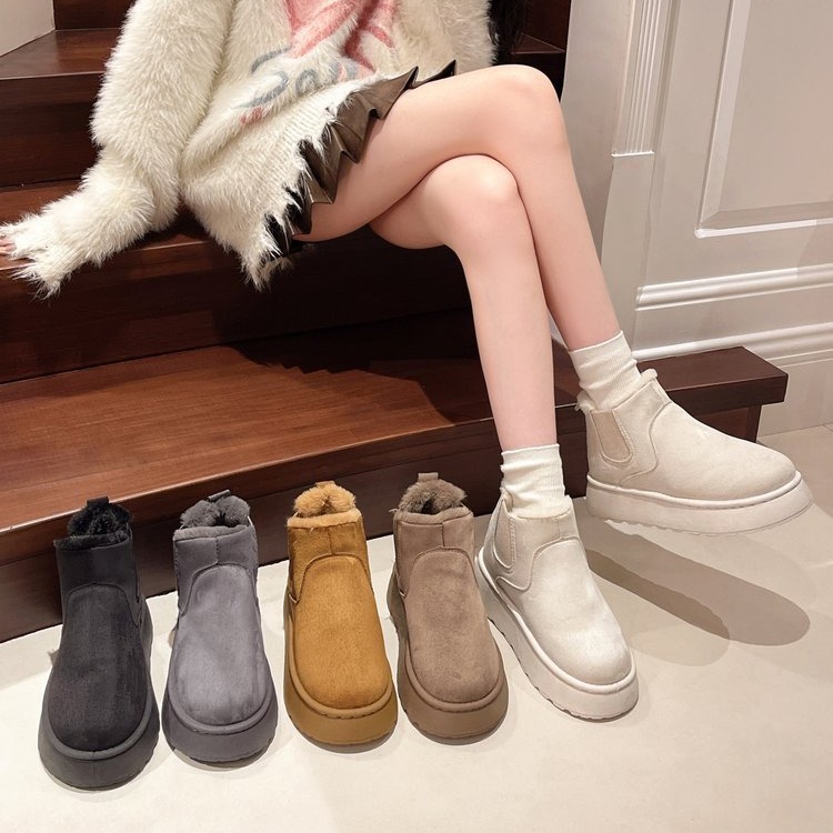 Women's platform snow boots in cotton shoes with wool round toe cotton boots_voghion.com