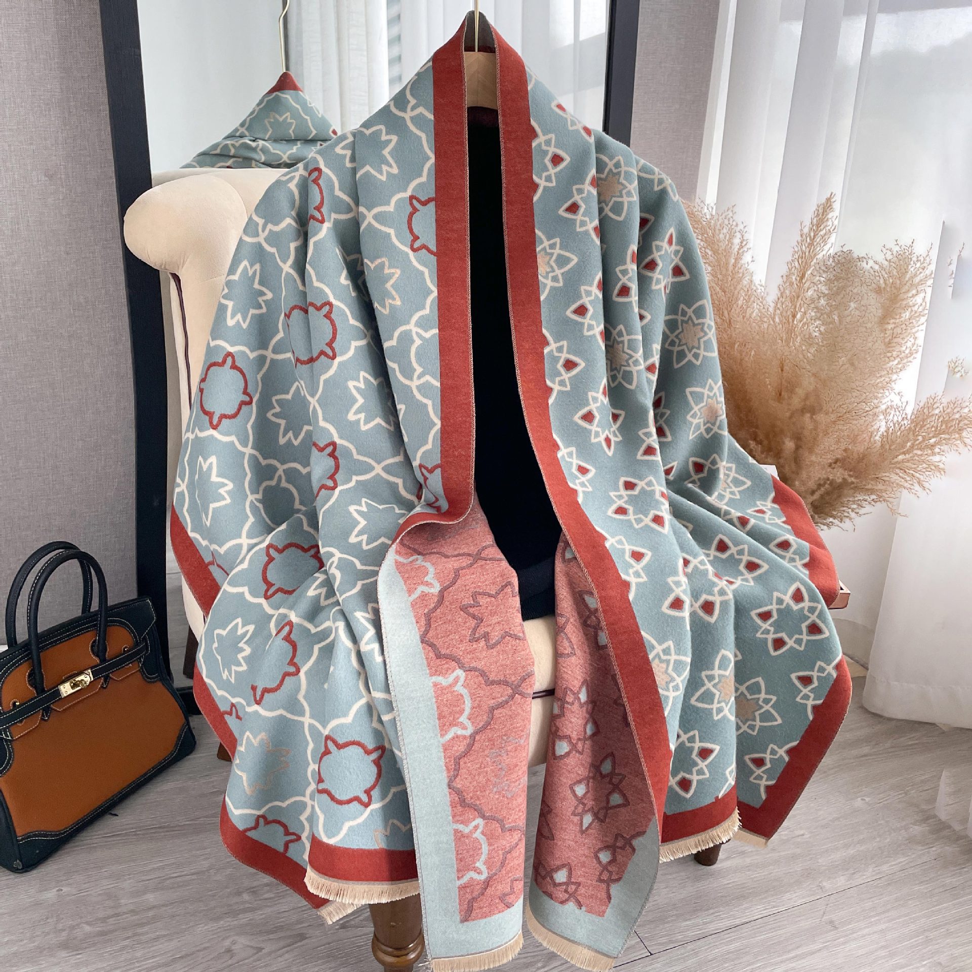 2023 nuevo estilo coreano simple todo fósforo estrella impresa bufanda mujer Otoño e Invierno engrosada moda elegante chal de Cachemira