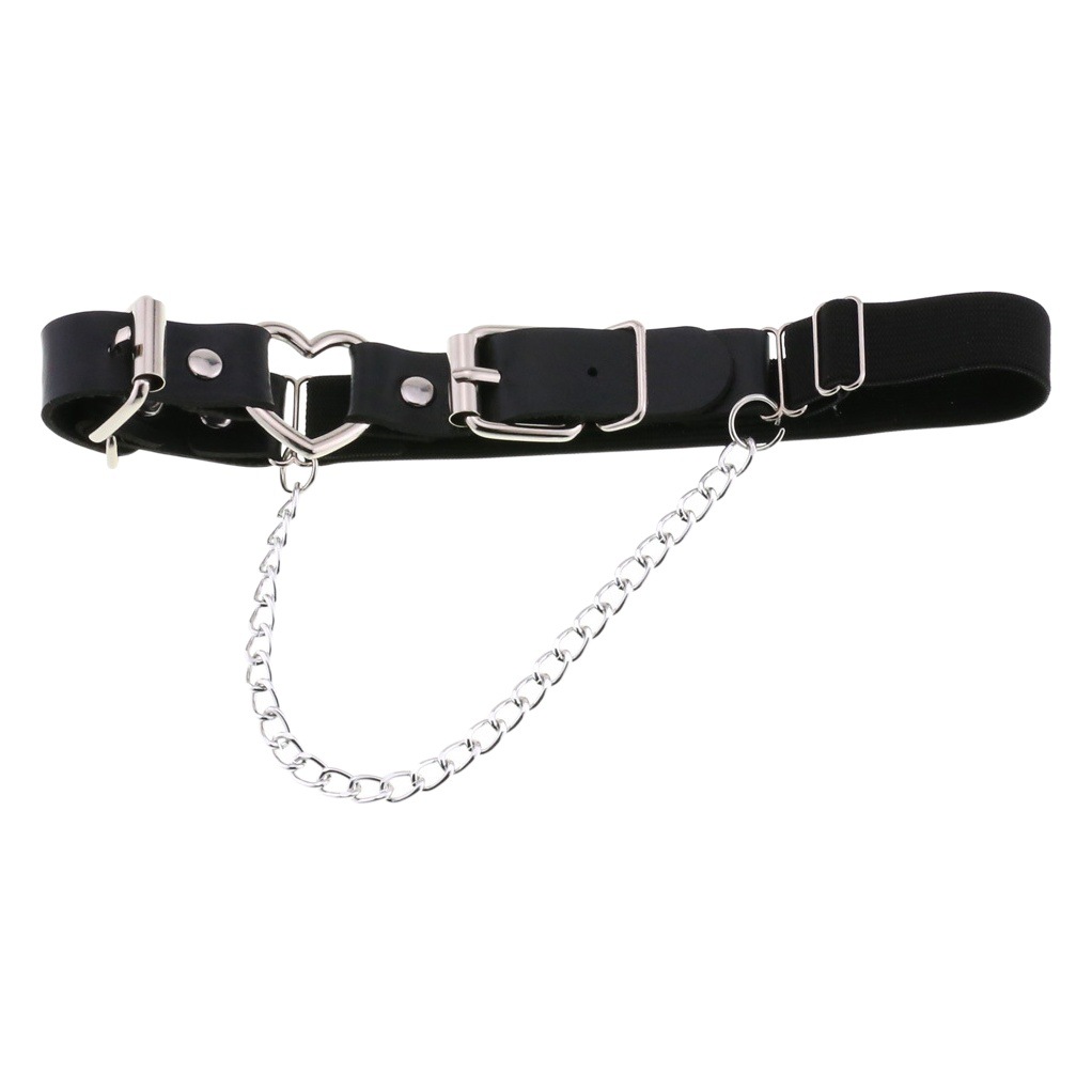 Cross-border Harajuku Gothic Punk Heart Love Chain Leather Thigh Ring Street Dance Personalized Elastic Garter Belt