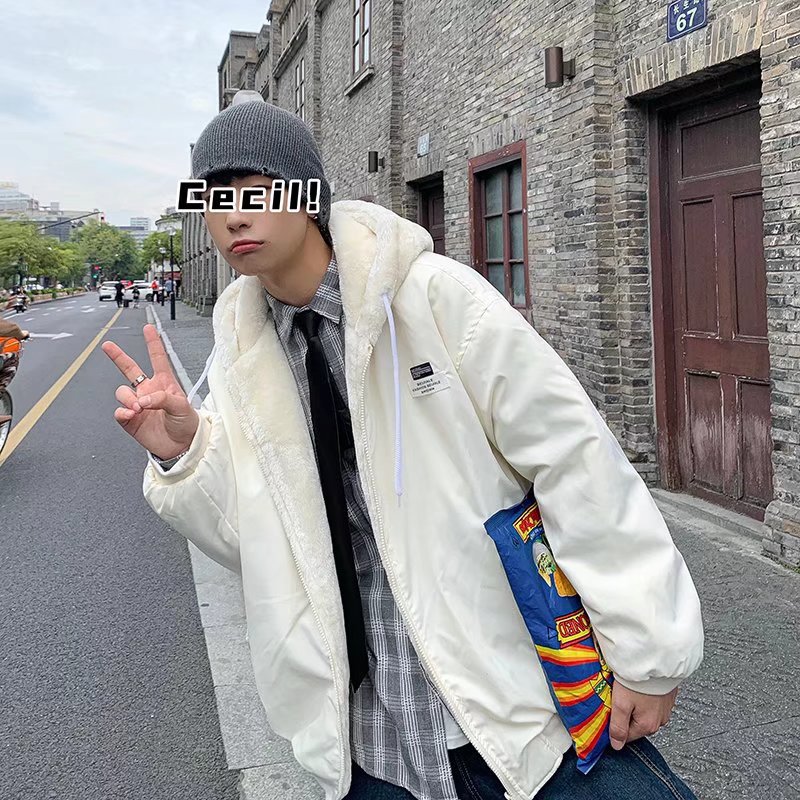 Invierno japonés versión coreana de la chaqueta acolchada de algodón con capucha de doble cara al estilo de Hong Kong