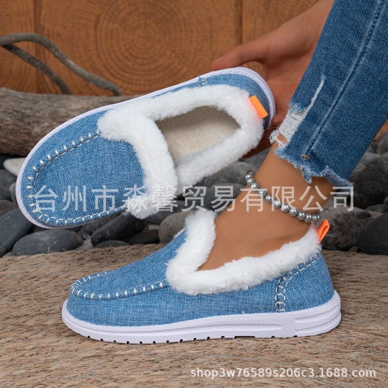 跨境中跟新款冬季女士棉鞋外贸大码加绒加厚毛边保暖平底棉鞋批发|undefined