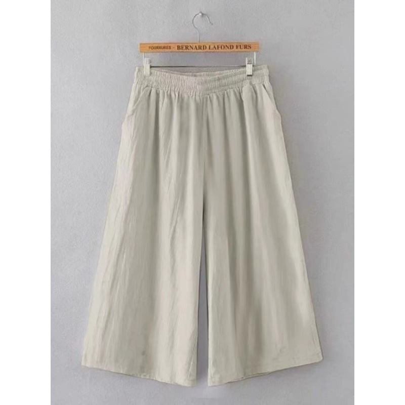 2025 Summer Cotton and Linen Casual Pants Mid-Length Pants for Women Plus Size Cropped Pants Slimming Linen Wide-Leg Shorts for Women Loose and Versatile