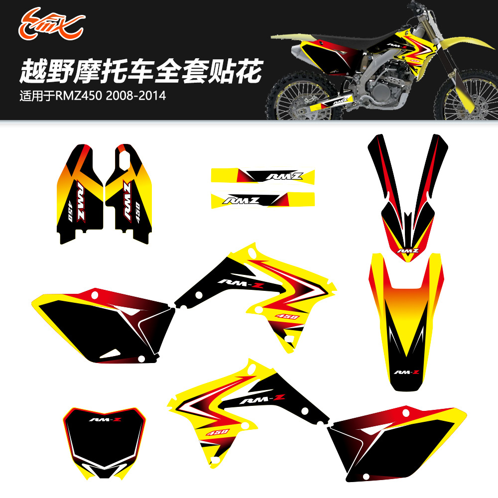 Aplicable a las pegatinas de motocicleta Suzuki RMZ450 2008 - 2014 pegatinas de película de vehículo todoterreno impermeable pegatinas