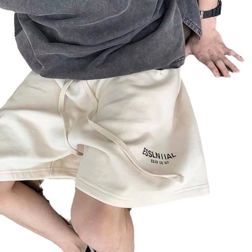 Men's Loose Wide-Leg Pants, Casual Outerwear, Lettered Sport Shorts, Trendy Hong Kong Style Beach Five-Pocket Pants